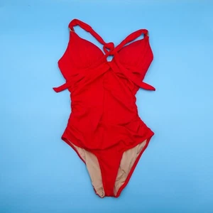 Victorias Secret XS One Piece Swimsuit Red Padded Ruched Halter Swim Halter New - Picture 1 of 7