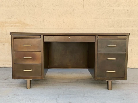 Mid Century Tanker Desk Custom Refinished in Acid Wash Patina Cover
