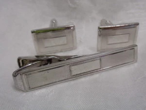 Estate Jewelry ~ Men's LA MODE Sterling Silver Bar Tie Clip & Cuff Links Set - Picture 1 of 11