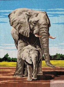Needlepoint tapestry painted canvas 40.137 - Elephants (16"x20") GobelinL - Picture 1 of 3