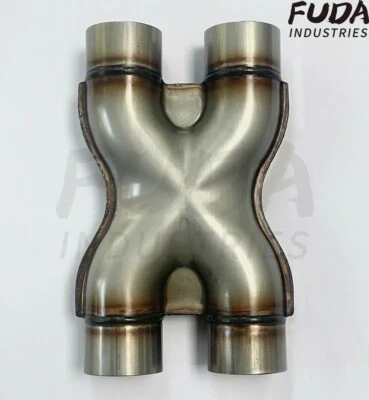 Universal Crossover X Pipe Dual 2.5" In/Out Stainless Steel Muffler Exhaust Tip - Image 1 of 4