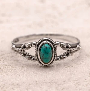 925 Sterling Silver Ladies Vintage Style Ring Turquoise Gemstone Boho Design - Picture 1 of 6