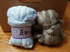 Ice Yarns Samba Ribbon Yarn Blue Gray/Brown w Silver 2 Skeins - Picture 1 of 4