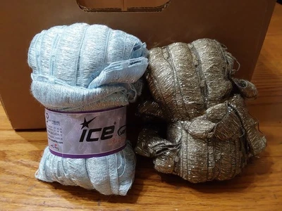 Ice Yarns Samba Ribbon Yarn Blue Gray/Brown w Silver 2 Skeins - Image 1 of 4