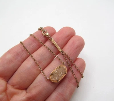 Kendra Scott Elisa Rose Gold Short Sparkle Pink Drusy Quartz Stone Necklace - Image 1 of 4