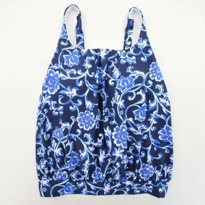 Lands End Tankini Top Navy Blue Floral Square Neck Bubble Style Swimsuit Size 8 - Picture 1 of 12