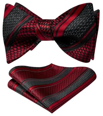  Bow Ties for Men Striped Bowties Men's Self Tie Bowtie 02-black Red 2 - Image 1 of 4