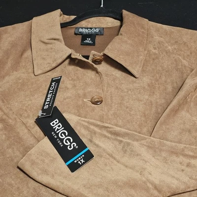 Briggs New York Shacket Womens Size 1X Camel Faux Suede Shirt Jacket Shacket NWT - Image 1 of 4