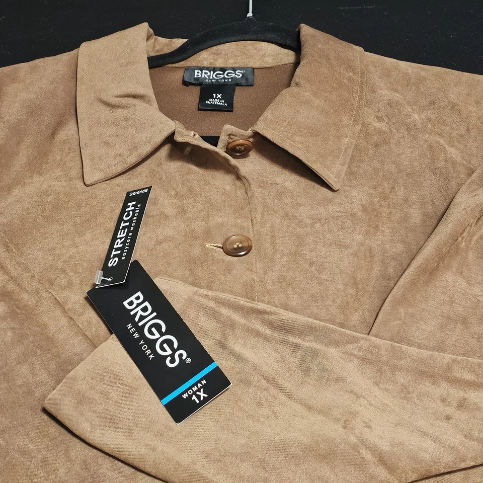 Briggs New York Chacket Mujer Talla 1X Camel Imitación Gamuza Camisa Chaqueta Chamarra Nueva con Etiquetas Foto 1 de 4