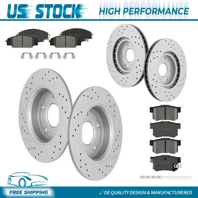 Rotores de freno perforados delanteros + traseros pastillas de cerámica para Honda Civic Si Acura CSX tipo S Foto 1 de 4