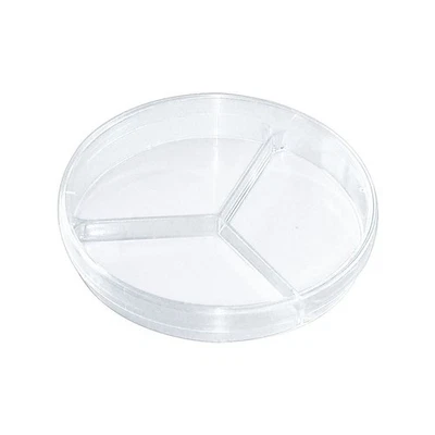 MEGRO 20 Stück Petrischalen Ø 9 cm dreigeteilt m. Nocken Polystyrol glasklar m. Deckel