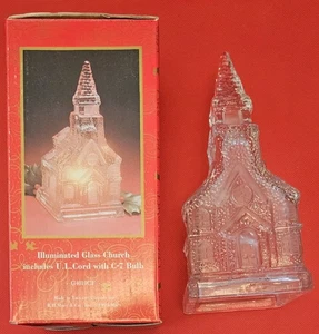 R.H. Macy 1991 ~ Illuminated Glass Church ~ Original Box ~ All the Trimmings - Picture 1 of 10