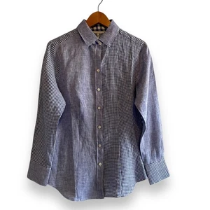 Hinson Wu Diane Blue Linen Gingham Patchwork Button Down Shirt Women's Sz 6 NWT - Picture 1 of 7