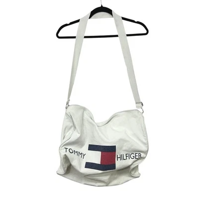 Bolso de Hombro Y2K Tommy Hilfiger Lona Blanco Grande Logo Bandera Bolso De Colección Años 90 Foto 1 de 4
