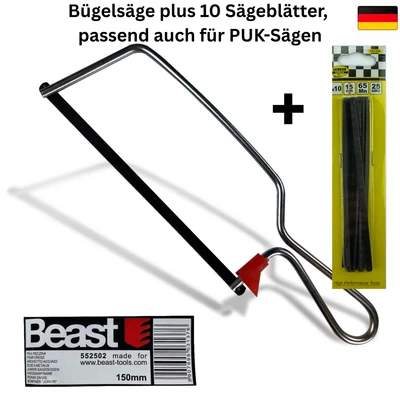 Bügelsäge + 10 Sägeblätter für Puksäge ,Handsäge Haushaltssäge Metallsäge 15cm - Bild 1 von 3