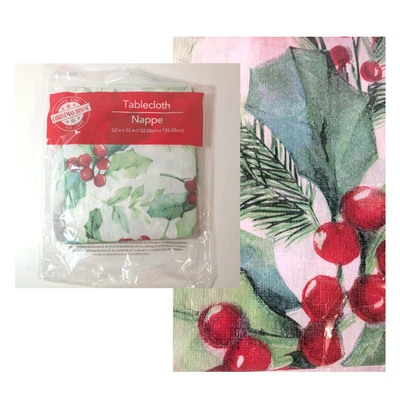 Mantel de Navidad Holly Berry Franela Respaldo Cuadrado Fiesta Mesa Cubierta 52x52" Foto 1 de 4
