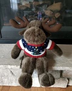 Vintage Plush Christmas Holiday Moose Reindeer Wearing Crochet Sweater 19” - Picture 1 of 10