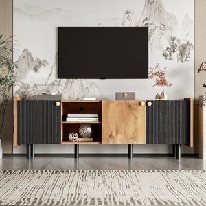NEU Mid Century TV Ständer mit 3 Schränken, Medienkonsolentisch für Fernseher bis 70'', - Bild 1 von 24