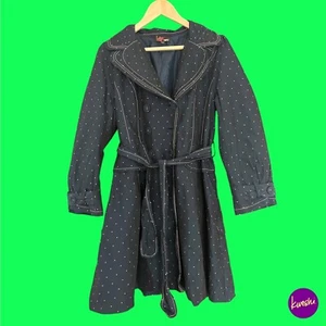 YUMI Women's Lightweight Double Trench Coat, Belted, Polka Dot, Navy, UK L - Picture 1 of 7