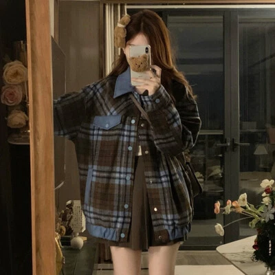 Abrigo chaqueta acolchada de mezcla de lana con cuello vuelto a cuadros de moda para mujer 1420 Foto 1 de 4