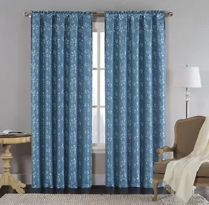 Single (1) Jacquard Window Curtain Panel: Blue, Metallic Floral Design - Picture 1 of 1
