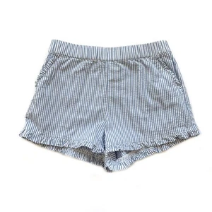 Girls 8 Polo Seersucker Shorts Blue White Striped Pull On Ruffle Trim - Picture 1 of 7