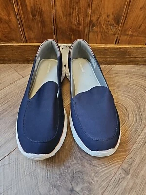 Zapatilla deportiva Lands End de tela azul marino sin cordones suela de goma blanca talla 7,5 #B22 Foto 1 de 4