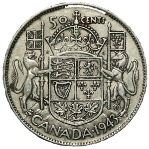 1943 Canada 50 Cents Major Die Crack on Obverse Silver #15827