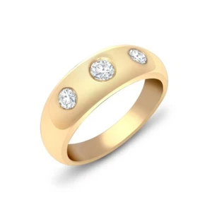 Gents Real Diamond Ring 9ct Yellow Gold Three Stone Band 0.50 Carat Weight - Picture 1 of 4