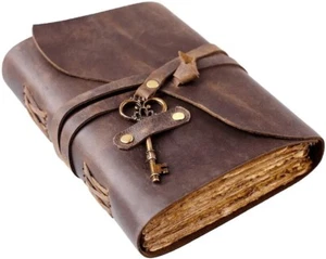 A5 Vintage Leather Journal Travel Notebook Handmade Deckle Edged Paper - Picture 1 of 6