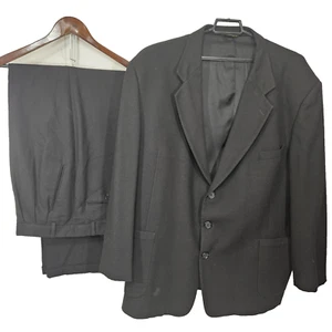 Vintage Ferracci Black 2 pc Wool Suit Sz 54L Jacket/ 38x35.5 Pant Cuffed Pleated - Picture 1 of 24