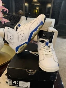 Nike Air Jordan 6 Retro BG 384665 107 White/Sport Blue-Black SZ 4.5Y DEADSTOCK - Picture 1 of 14