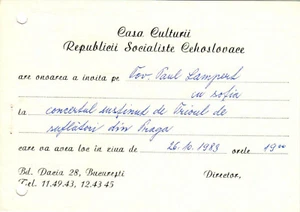 Rumänien, 1983, Vintage Konzerteinladung - Kulturhaus Tschechoslowakei - Bild 1 von 1