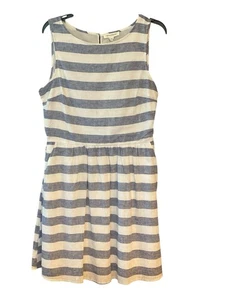 BeachLunchLounge NWT Sz M Blue Stripe Linen Cotton Pocket Fit Flare Dress - Picture 1 of 11