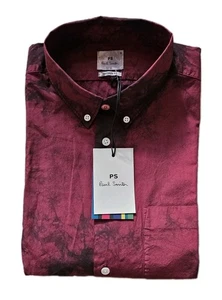 PAUL SMITH Oxford Shirt Men M Smoky Haze Tailored Fit Claret Black Cotton - Picture 1 of 12