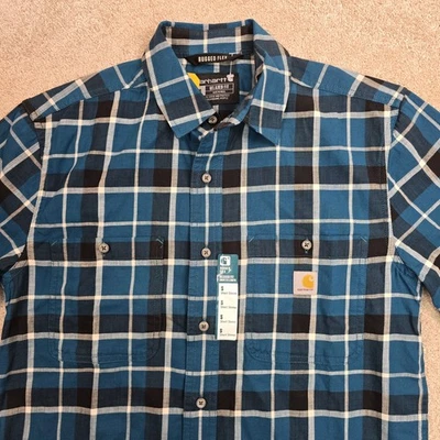 NWT Carhartt Relaxed Lightweight S/S Blue Plaid Button Shirt Men's Small TW5701 - Image 1 of 4