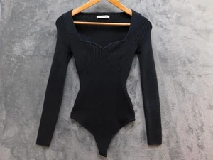Abercrombie & Fitch Bodysuit Womens Small Black Ribbed Long Sleeve Snap Thong - Picture 1 of 12