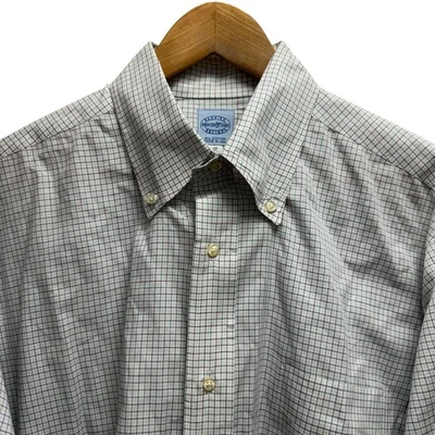 Mercer & Sons Men's 17/34 White/Green/Purple Checkered Button Down Cotton Shirt - Image 1 of 4