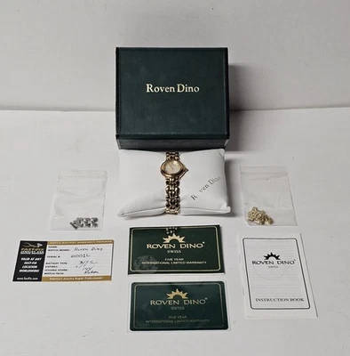 Roven Dino Watch Date Indicator Gold-Plated Crystal 8" w/ Manual, Papers, Box - Image 1 of 4
