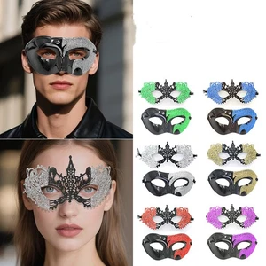 Masquerade Couple Masks Lace Half Face Mask Men Plastic Colorful Party Eye Mask - Picture 1 of 18