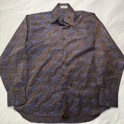 Camisa Angelino For Bermuda Hombre’s 3XL Azul Marrón Paisley Manga Larga Abotonada Foto 1 de 4
