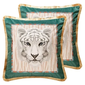 Fundas de almohada de diseño con clase 18x18 pulgadas, terciopelo verde selva con blanco... - Imagen 1 de 8