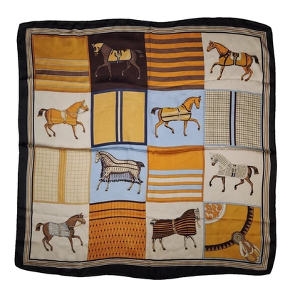 Конный шелковистый гладкий шарф из полиэстера винтажный 27X27 дюймов осенние цвета - Изображение 1 из 4