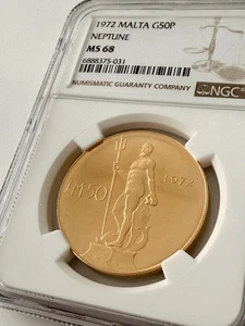 Malta - 1972 - 50 libras (Liri) - Estatua de Neptuno - NGC MS68 - Imagen 1 de 6