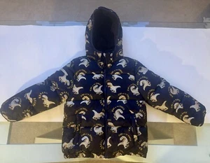 H&M Water Repellent Jacket Dark Blue W/ Dinosaurs Size 7 Very Good - Picture 1 of 6