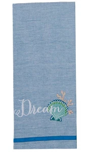 SCALLOP Dream & Coral - Kay Dee - Juego de 2 toallas de té bordadas Chambray NUEVAS - Imagen 1 de 1