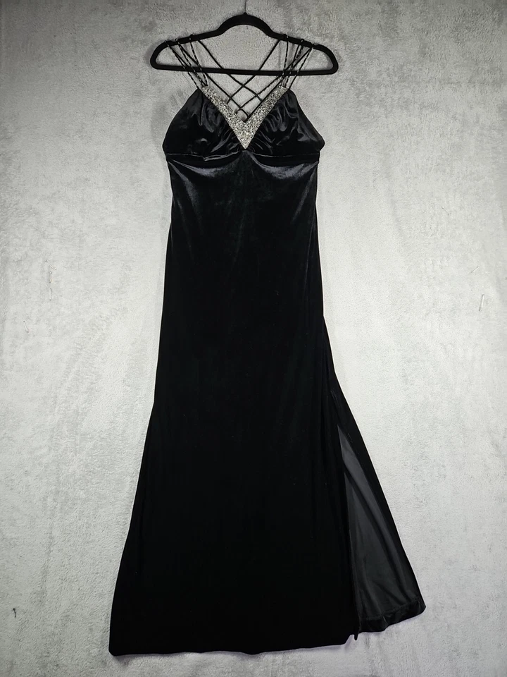 Maxi Vestido Formal Dave & Johnny By Laura Ryner Negro Terciopelo Cuentas Talla 5/6 Usado en Excelente Condición  Foto 1 de 4