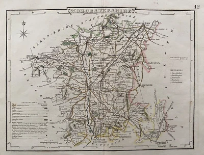 1840 Antique Map; Worcestershire. Cole & Roper. - Image 1 of 3