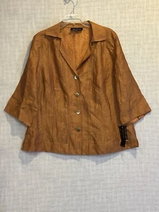 Jones New York Linen Ginger Shiny Jacket Women's 3/4 Length Sleeves Size 16W New - Picture 1 of 13