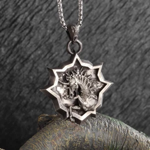 Death Unicorn Necklace Jewelry Vintage Silvery War Horse Gothic Demon Pendant - Picture 1 of 8